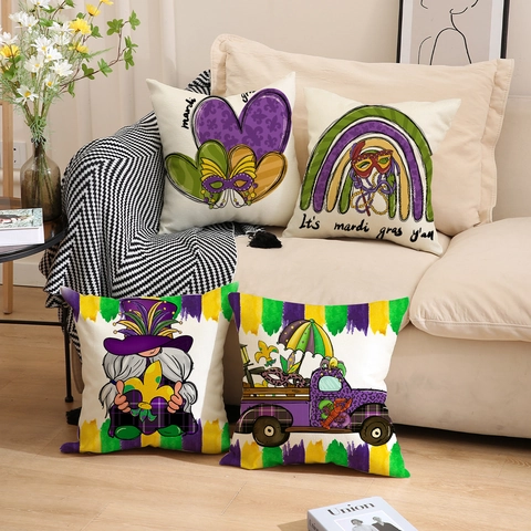 Mardi Gras Deko Kissenbezug Karneval Party Deko Herz Maske Gnom Druck Leinen-Optik Polyester Kissenhülle Sofa Dekor