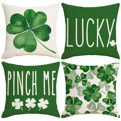 St. Patrick's Day Shamrock Cushion Cover Polyester Linen Texture Decorative Pillowcase Lucky Pinch Me Home Sofa Decor
