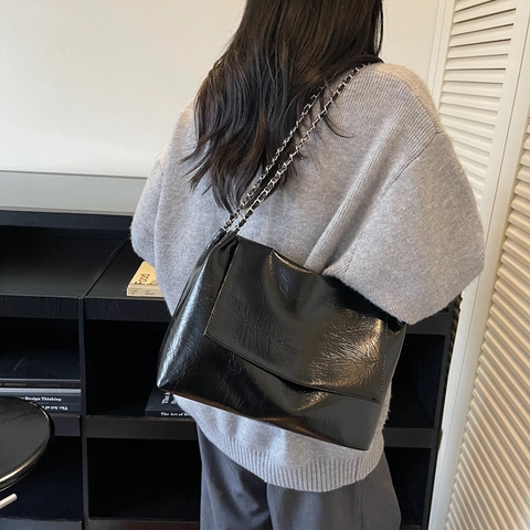 Borsa a Tracolla da Donna alla Moda in Pelle PU con Catena Argentata Grande Capacità Piccola Borsa Quadrata