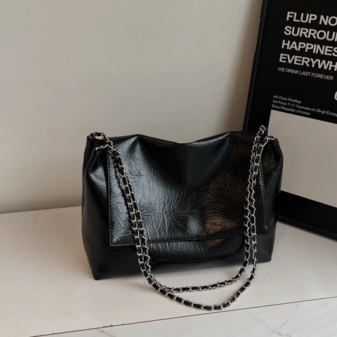 Damen Große Kapazität PU Leder Tragetasche 2025 Neue Minimalistische Kette Schultertasche Glänzend Crossbody Pendler Handtasche