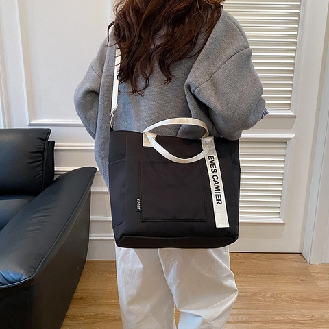 Damen Große Kapazität Verbundstoff Tragetasche Wasserdichte Umhängetasche Für Schule Pendeln Lässige Handtasche Gurtband