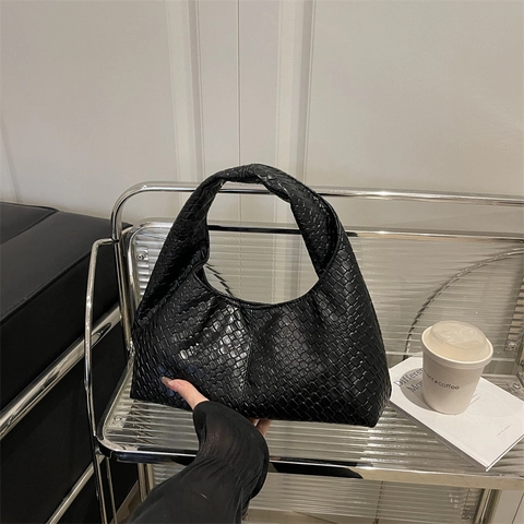 Women Vintage PU Leather Underarm Bag Fashion Solid Color Hobo Shoulder Bag Minimalist Handbag For Daily Travel Work