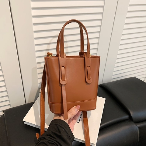Mode Damen PU Leder Eimertasche Koreanisch Minimalistisch Klein Schulter Crossbody Tasche Handtasche Mit Griff Für Den Alltag