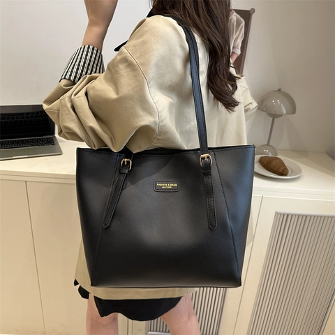 Vintage Women Large Capacity PU Leather Tote Bag Fashion Shoulder Bag Solid Color Commuter Handbag For Daily Work Office