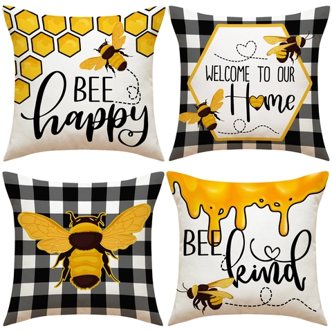 Noords Lente Bij Linnen Kussensloop Honingraat Gnoom Print Decoratieve Kussenhoes Voor Bank Couch Home Decor