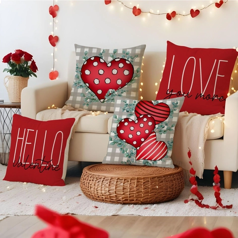 Valentijnsdag Kussenhoes Linnenmix Hart Letter Print Romantisch Home Sofa Decoratieve Kussensloop Moderne Feestelijke Stijl