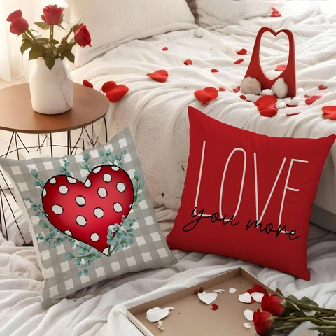 Valentijnsdag Kussenhoes Linnenmix Hart Letter Print Romantisch Home Sofa Decoratieve Kussensloop Moderne Feestelijke Stijl