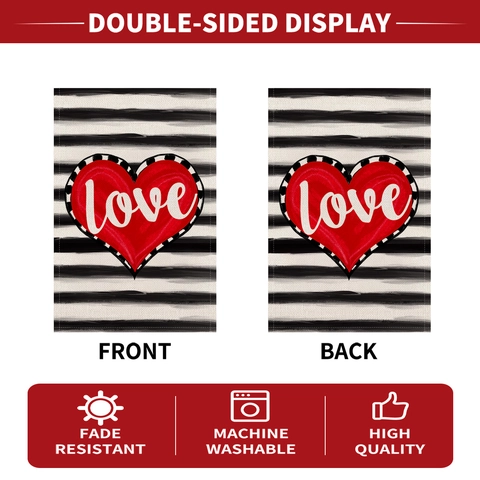 Bandiera da Giardino per San Valentino in Lino Poliestere Fronte Retro Cuore Buffalo Plaid Gnomi Arredo Esterno Yard