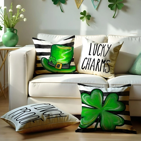 St. Patrick's Day Kussenslopen Linnen Klavertje Lucky Charms Patroon Sierkussenslopen Voor Bank Huis Decoratie Kussenslopen