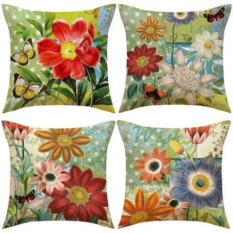 Vintage Floral Butterfly Throw Pillow Cover Linen Texture Decorative Cushion Case Oil Painting Style Home Decor For Sofa