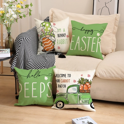 Easter Pillow Covers Linen Blend Polyester Cartoon Gnome Rabbit Truck Printed Home Sofa Couch Festive Party Decor