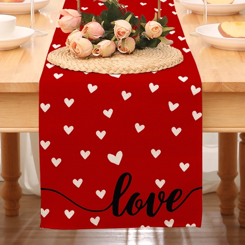 Valentinstag Tischläufer Rot Herz Rose Gnom Druck Buffalo Karo Leinenoptik Tischtuch Für Esstisch Party Deko