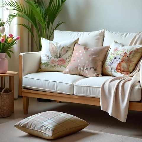 Ostern Hasenohr Blume Kissenbezug Polyester Leinenoptik Quadratisch Kissenhülle Für Zuhause Sofa Dekor Aquarell Hase Dekokissen Fall