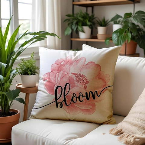 Pastoral Rosa Blumen Leinen Kissenbezug Quadratisch Dekorativ Wurfkissenbezug Für Sofa Zuhause Wohnzimmer Dekoration