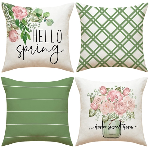 Decoratieve Kussenhoes Linnen Katoen Lente Bloemenprint Boerderij Kussensloop Voor Bank Woonkamer Huisdecoratie