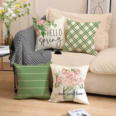 Decoratieve Kussenhoes Linnen Katoen Lente Bloemenprint Boerderij Kussensloop Voor Bank Woonkamer Huisdecoratie