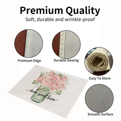 Linen Placemats For Dining Table Heat Resistant Washable Table Mats Spring Flower Daisy Pattern For Kitchen Decor