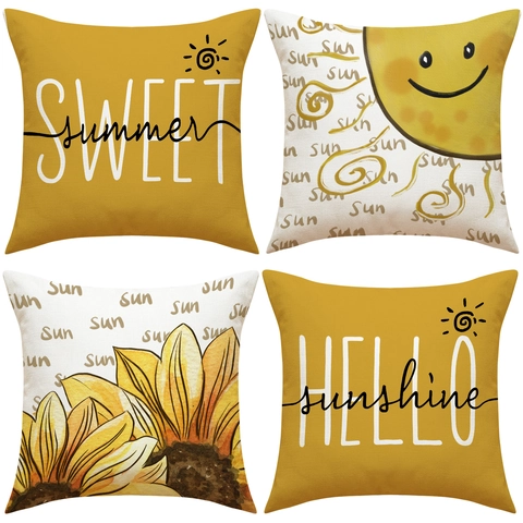 Sommer Sonnenblume Sonne Dekorative Kissenbezug Leinen Kissenhülle Gelb Weiß Sunshine Sweet Summer Home Decor Quadratisch