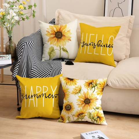 Zonnebloem Sierkussenhoezen Decoratieve Katoen Linnen Kussenhoes Voor Sofa Bank Home Decor Zomer Boerderij
