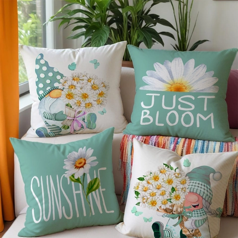 Dekorative Kissenbezüge Leinen Baumwolle Gänseblümchen Zwerg Druck Kissenhüllen Frühling Sommer Wohndekoration Sofa