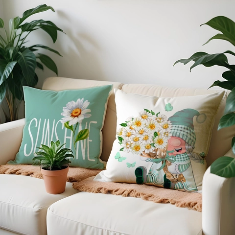 Dekorative Kissenbezüge Leinen Baumwolle Gänseblümchen Zwerg Druck Kissenhüllen Frühling Sommer Wohndekoration Sofa