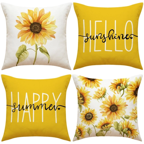 Zonnebloem Sierkussenhoezen Decoratieve Katoen Linnen Kussenhoes Voor Sofa Bank Home Decor Zomer Boerderij