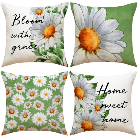 Gänseblümchen Blumendruck Leinen Dekorative Kissenbezug Kissenhülle Für Sofa Haus Dekor Zitat