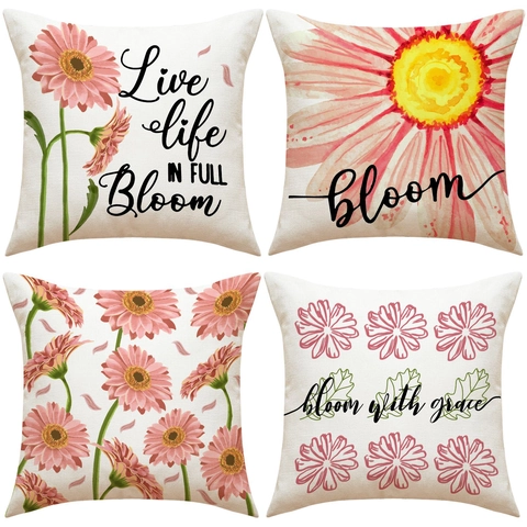 Gänseblümchen Blumendruck Leinen Dekorative Kissenbezug Kissenhülle Für Sofa Haus Dekor Zitat