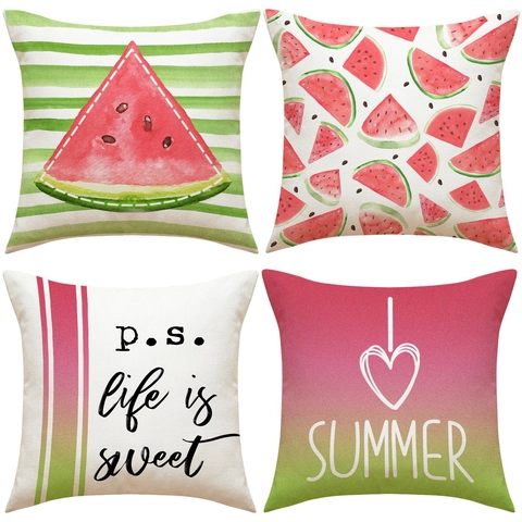 Watermelon Print Decorative Pillow Case Polyester Summer Fruit Cushion Cover For Couch Sofa Home Decor Modern