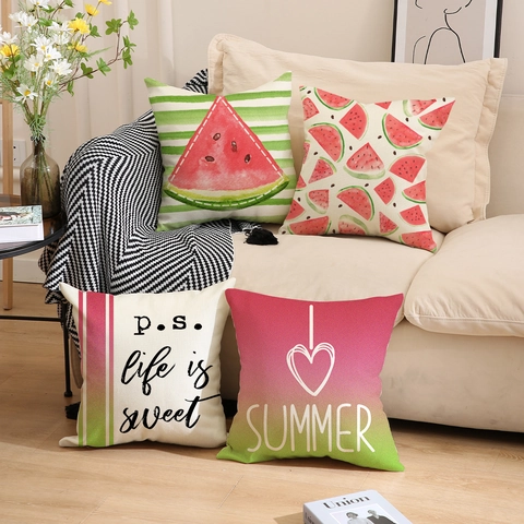 Watermelon Print Decorative Pillow Case Polyester Summer Fruit Cushion Cover For Couch Sofa Home Decor Modern