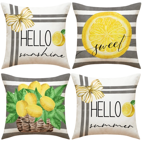 Zomer Citroen Decoratieve Kussenslopen Linnen Ademend Fruit Print Vierkante Kussenhoes Bank Decoratie