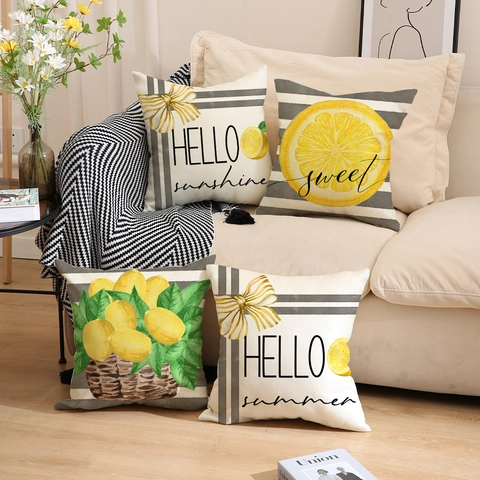 Zomer Citroen Decoratieve Kussenslopen Linnen Ademend Fruit Print Vierkante Kussenhoes Bank Decoratie
