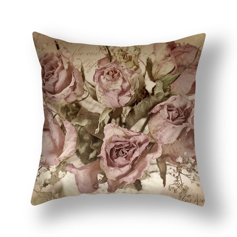 Bloemen Rozen Kussenhoes Liefdesbrieven Print Romantisch Perzikhuid Vierkante Kussensloop Voor Bank Huisdecoratie Valentijnscadeau