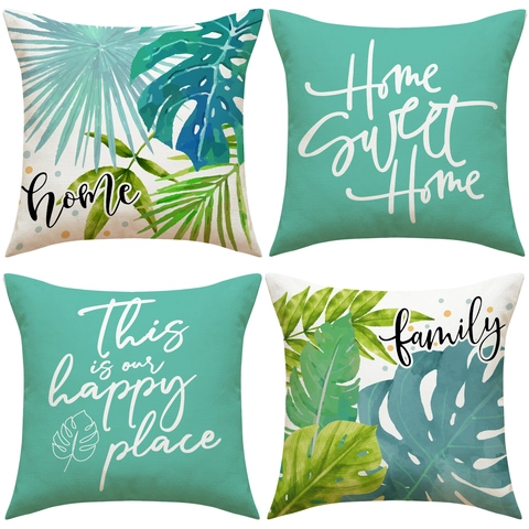 Tropisches Blatt Kissenbezug Polyester Leinen Textur Quadratisch Deko Kissenhülle Floral Buchstabe Zuhause Sofa Modern