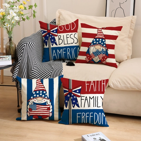 Unabhängigkeitstag Dekorative Kissenbezüge Patriotische Gnom Amerikanische Flagge Rot Weiß Blau Leinen Textur Kissenhüllen