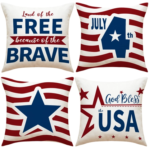 USA Unabhängigkeitstag Patriotischer Kissenbezug Rot Weiß Blau 4 Juli Amerikanische Flagge Stern Muster Leinen Dekorativer Kissenbezug