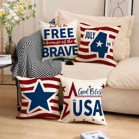 USA Unabhängigkeitstag Patriotischer Kissenbezug Rot Weiß Blau 4 Juli Amerikanische Flagge Stern Muster Leinen Dekorativer Kissenbezug