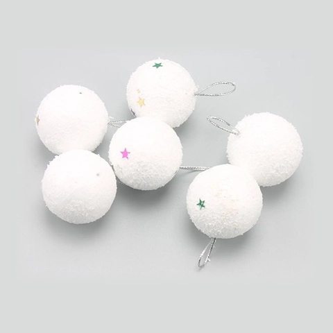 Christmas Tree Ornaments White Snowball Foam Hanging Decorative Balls With Glitter Star Sequins For Winter Holiday Home Decor