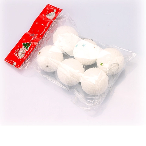 Christmas Tree Ornaments White Snowball Foam Hanging Decorative Balls With Glitter Star Sequins For Winter Holiday Home Decor