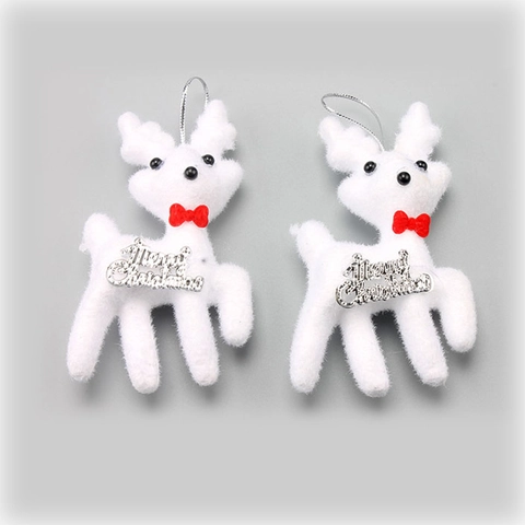 Christmas Reindeer Hanging Ornaments White Plush Foam Deer Pendants With Red Bow Merry Christmas Tag Festive Tree Decor