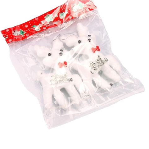 Christmas Reindeer Hanging Ornaments White Plush Foam Deer Pendants With Red Bow Merry Christmas Tag Festive Tree Decor