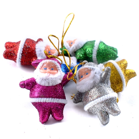Christmas Santa Claus Hanging Ornaments Glitter Plastic Figurines For Holiday Tree Decoration Mini Mixed Colors Plush Details