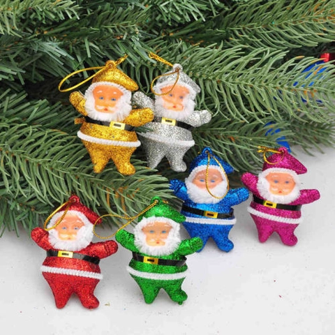 Christmas Santa Claus Hanging Ornaments Glitter Plastic Figurines For Holiday Tree Decoration Mini Mixed Colors Plush Details