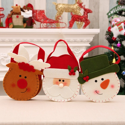Weihnachten Filz Geschenktüte Weihnachtsmann Schneemann Rentier Cartoon Handtasche Süßigkeitenbeutel Party Deko