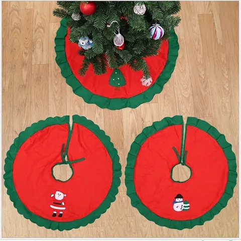 Gonna per Albero di Natale Rosso Verde Bordo a Balze Babbo Natale Pupazzo di Neve Motivo Tessuto non Tessuto Decorazione Casa