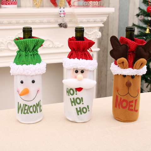 Christmas Wine Bottle Covers Bags Santa Claus Snowman Reindeer Pattern For Xmas Party Holiday Dinner Table Decor Gift Cover