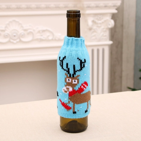 Housse de Bouteille de Vin de Noël Tricotée Décor de Bouteille de Bière Renne Sapin Flocon Bonhomme de Pain d'Épices Décor de Table