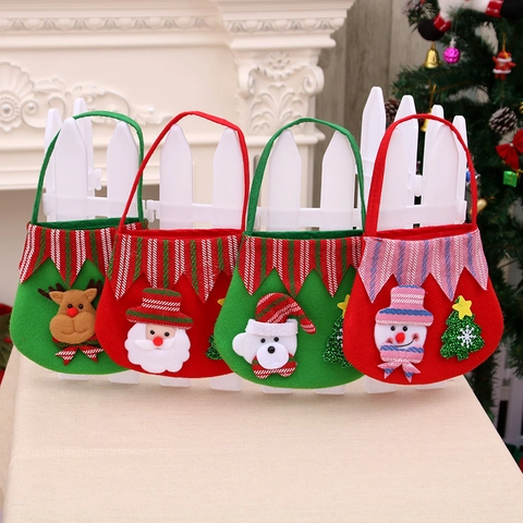 Kerst Vilt Cadeauzakjes Kerstman Rendier Sneeuwpop Beer Patroon Handheld Snoepzakjes Kerstversiering Feest Decoratie