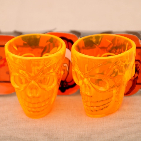 Halloween Skull Shaped Shot Glass Cup Spooky Orange Semi Transparent Plastic Drinkware For Theme Party Table Decor