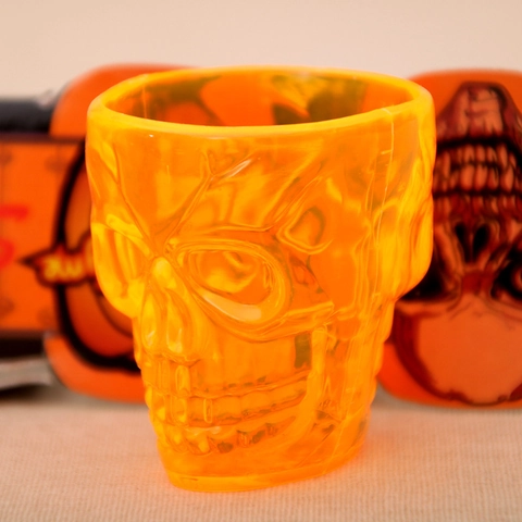 Halloween Skull Shaped Shot Glass Cup Spooky Orange Semi Transparent Plastic Drinkware For Theme Party Table Decor